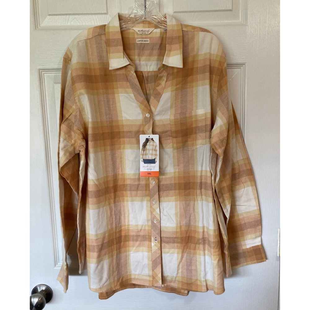 Weatherproof Vintage Yellow Plaid Shirt XXL New Rustic Cabin Casual Gorpcore